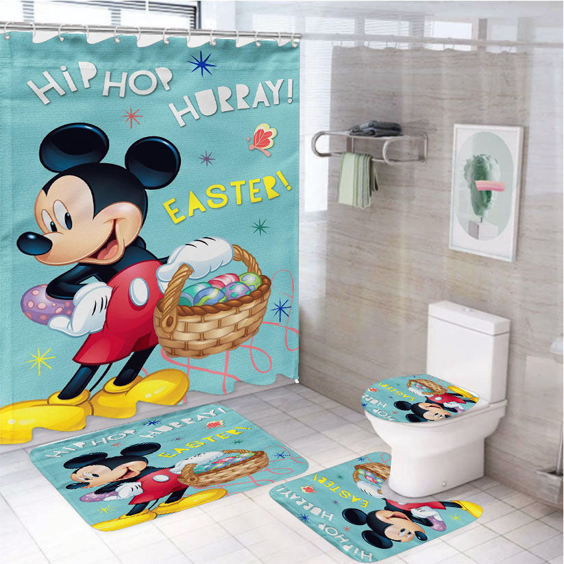 Disney Mickey Hip Hop Hurray Easter 4Pcs Bathroom Set Shower Curtain