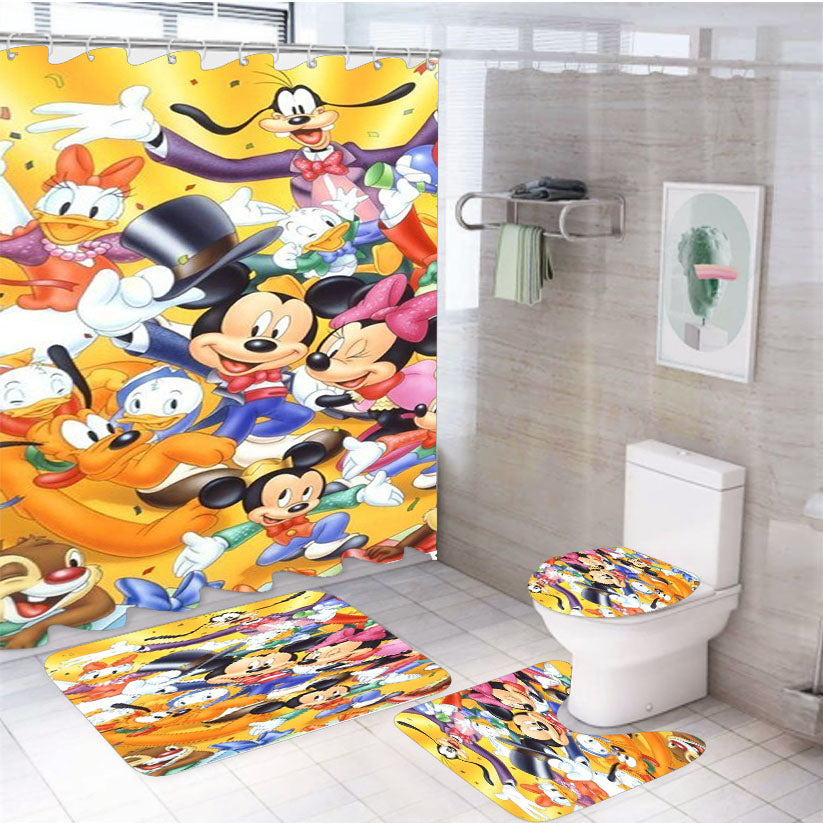 Disney Mickey Mouse And All Friends 4Pcs Bathroom Set Shower Curtain