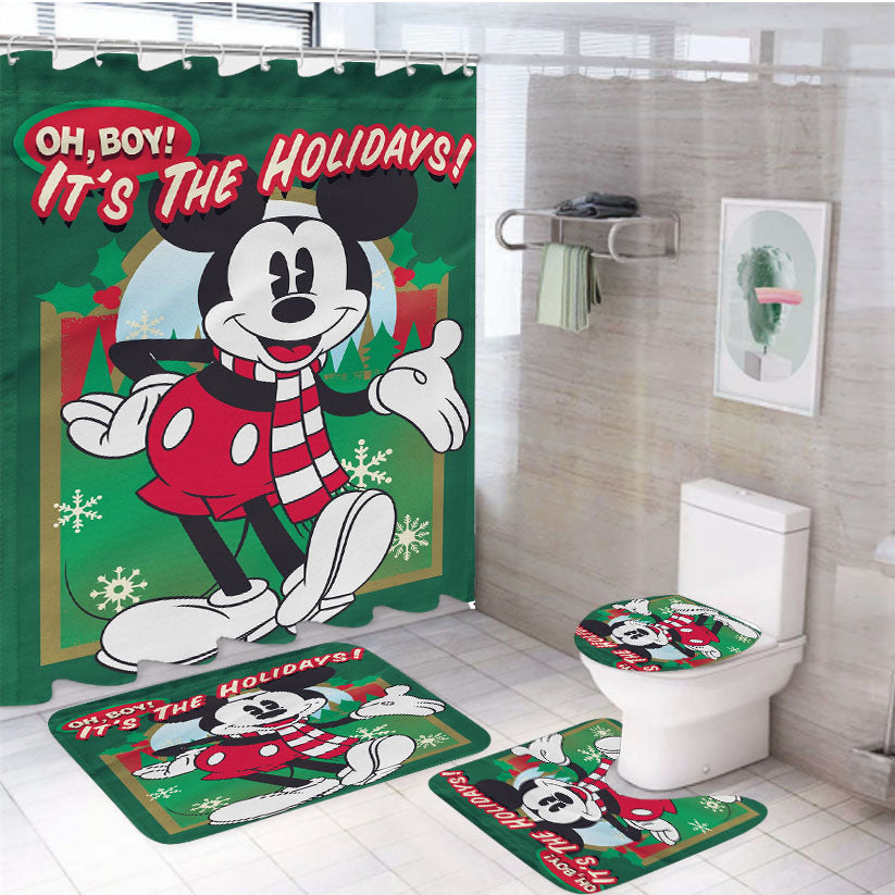 Disney Oh Boy It'S The Holidays Mickey 4Pcs Bathroom Set Shower Curtain