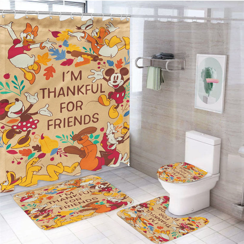 Disney Thankful For Friends Mickey And The Gang 4Pcs Bathroom Set Shower Curtain