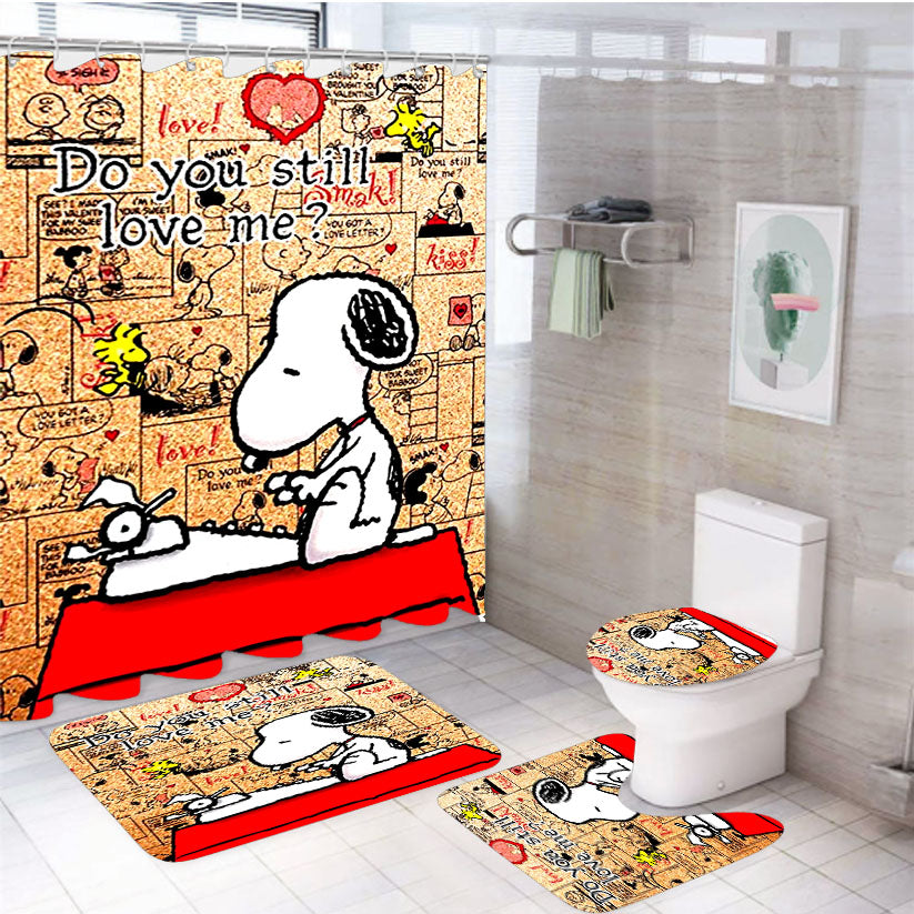 Do You Still Love Me Snoopy 4Pcs Bathroom Set Shower Curtain