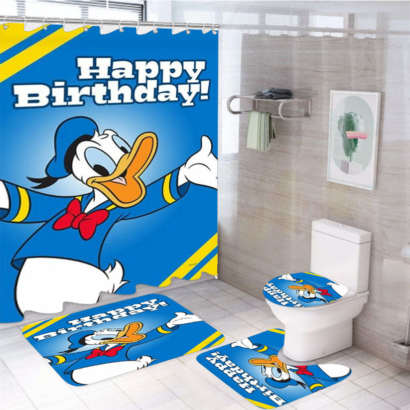 Donald Duck Happy Birthday 4Pcs Bathroom Set Shower Curtain