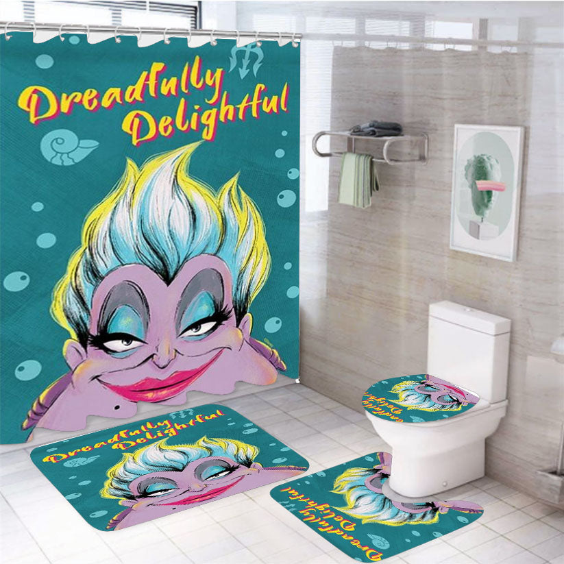 Dreadfully Delightful Ursula 4Pcs Bathroom Non-Slip Rugs Shower Curtain Fabric Waterproof