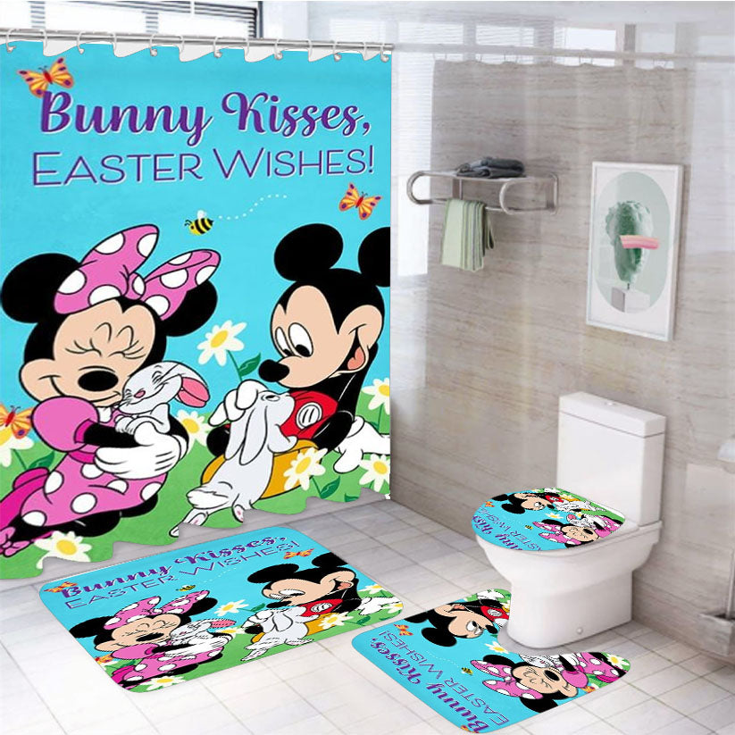 Easter Bunny Kisses Mickey And Minnie 4Pcs Bathroom Set Shower Curtain