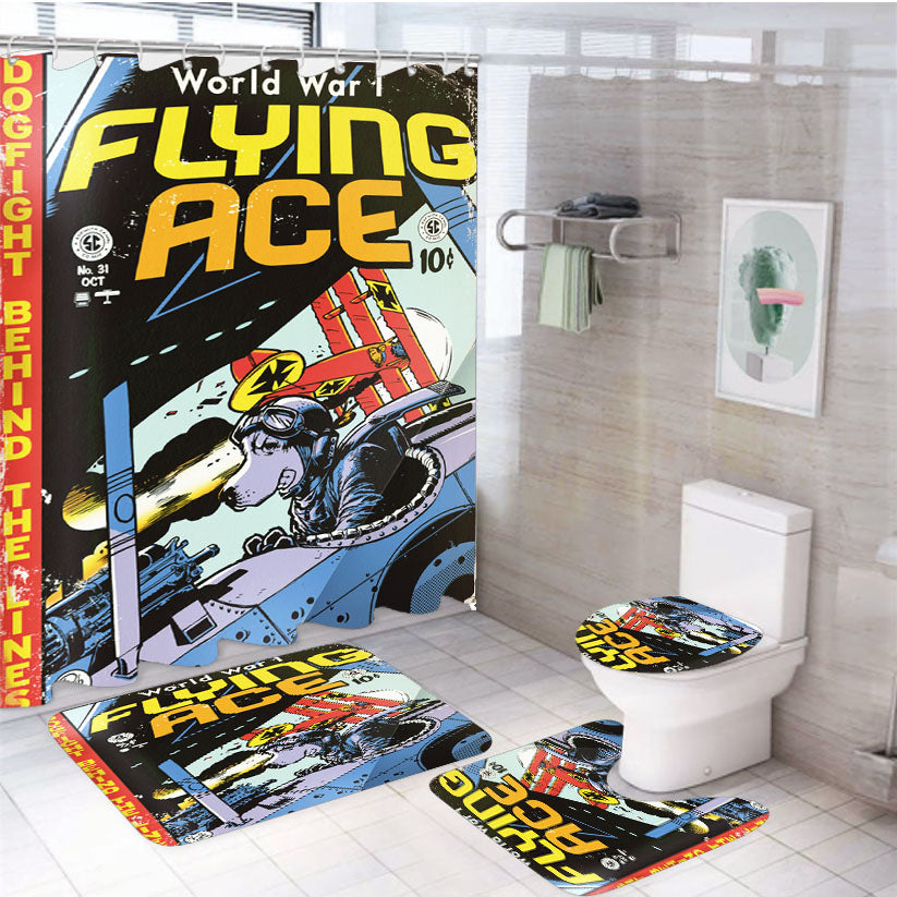 Flying Ace Snoopy 4Pcs Bathroom Set Shower Curtain