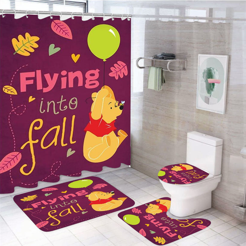 Flying Into Fall Winnie The Pooh 4Pcs Bathroom Set Shower Curtain