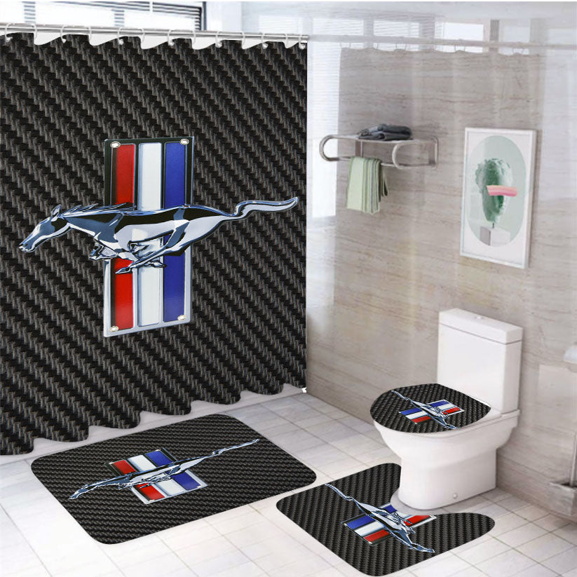 Ford Mustang Carbon Fiber 4Pcs Bathroom Set Shower Curtain