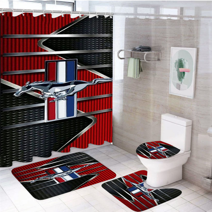 Ford Mustang Metal Logo 4Pcs Bathroom Set Shower Curtain