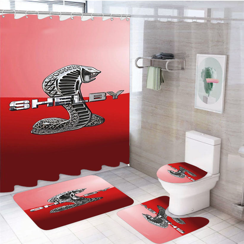 Ford Mustang Shelby Cobra Red Logo 4Pcs Bathroom Set Shower Curtain