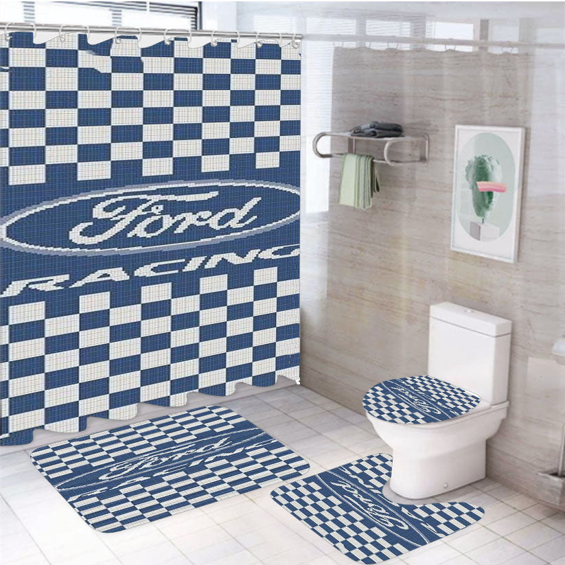 Ford Racing Pattern 4Pcs Bathroom Set Shower Curtain