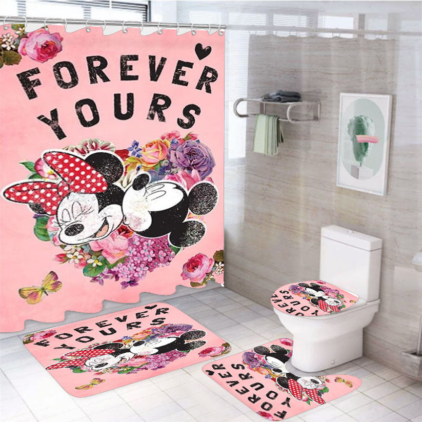 Forever Yours Mickey & Minnie 4Pcs Bathroom Set Shower Curtain
