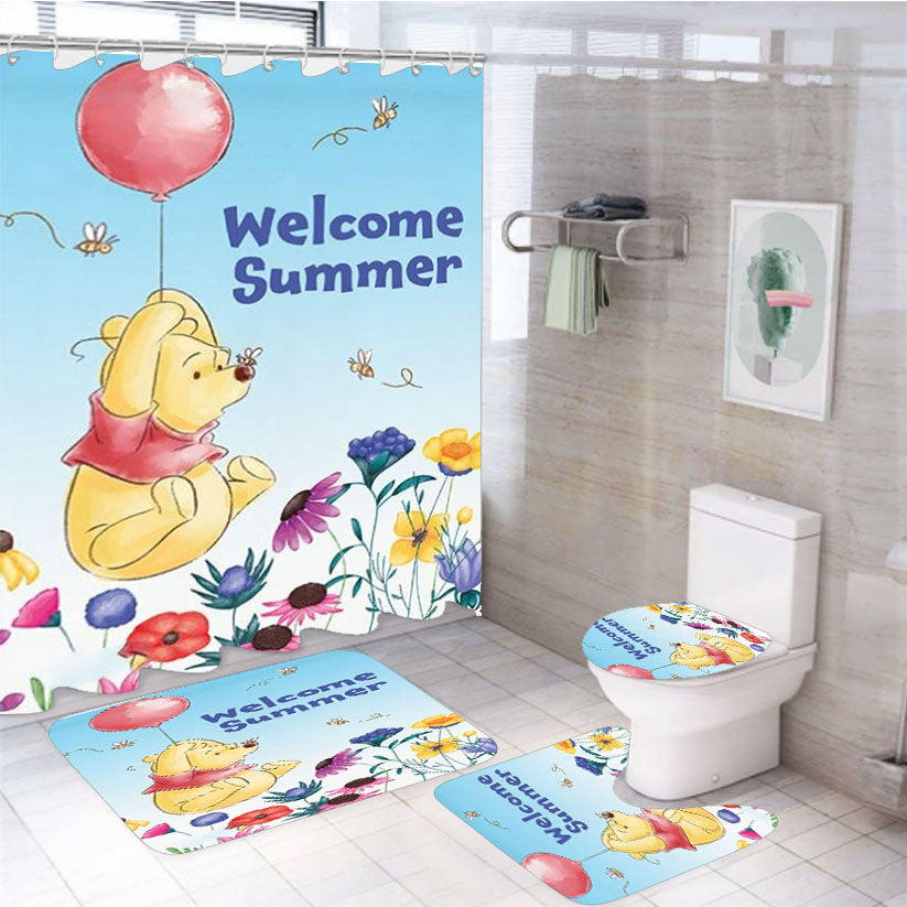 Garden Balloon Ride Pooh 4Pcs Bathroom Set Shower Curtain