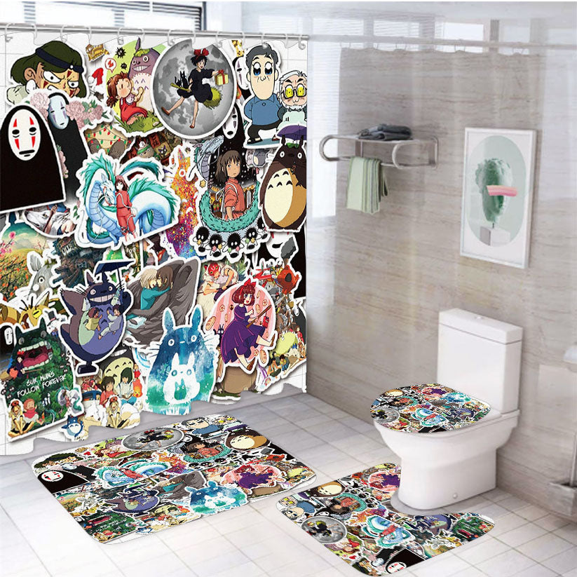 Ghibli Totoro Spirited Away Kiki Best Animated Movie 4Pcs Bathroom Set Shower Curtain