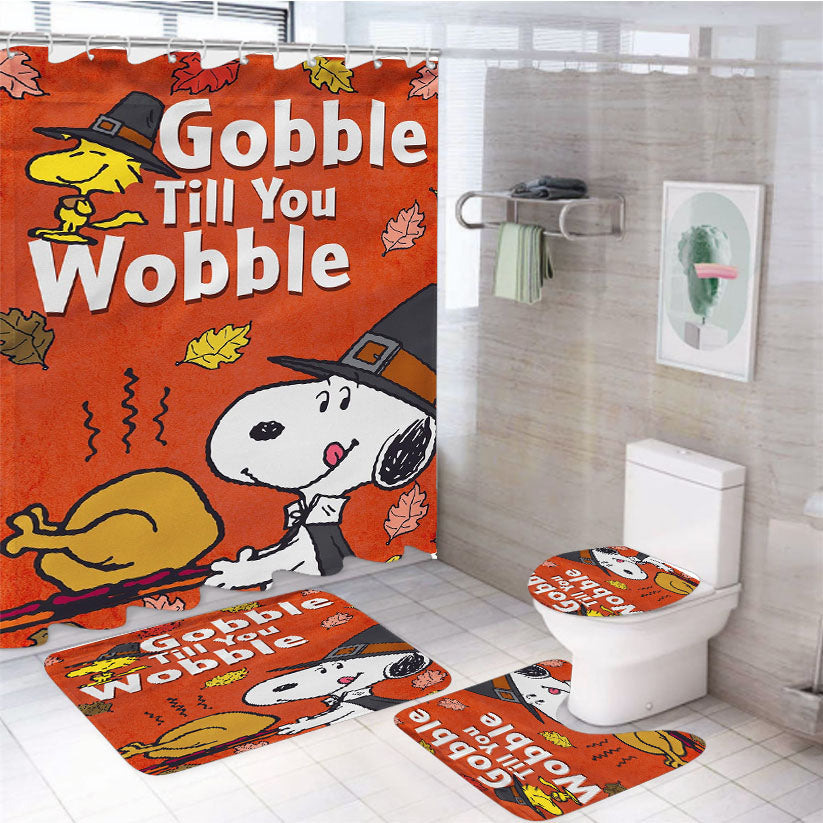 Gobble Till You Wobble Peanuts 4Pcs Bathroom Set Shower Curtain