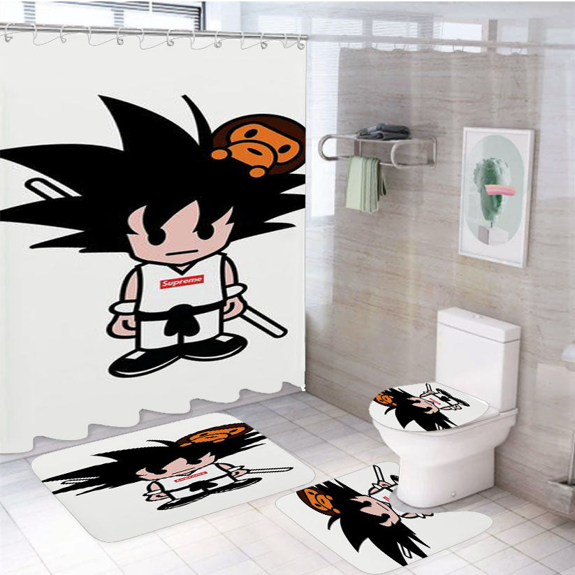 Goku Supreme Meets Bape 4Pcs Bathroom Set Shower Curtain