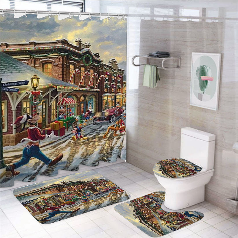Goofy And Pluto Candy Cane Express 4Pcs Bathroom Set Shower Curtain