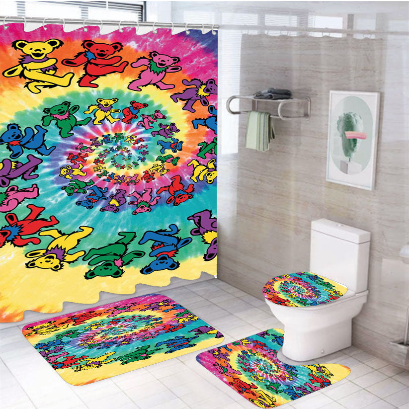 Grateful Dead Bear 4Pcs Bathroom Set Shower Curtain