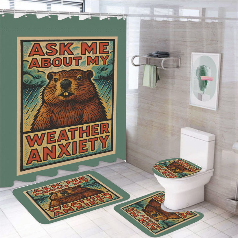 Groundhog Funny Weather Anxiety 4Pcs Bathroom Set Shower Curtain