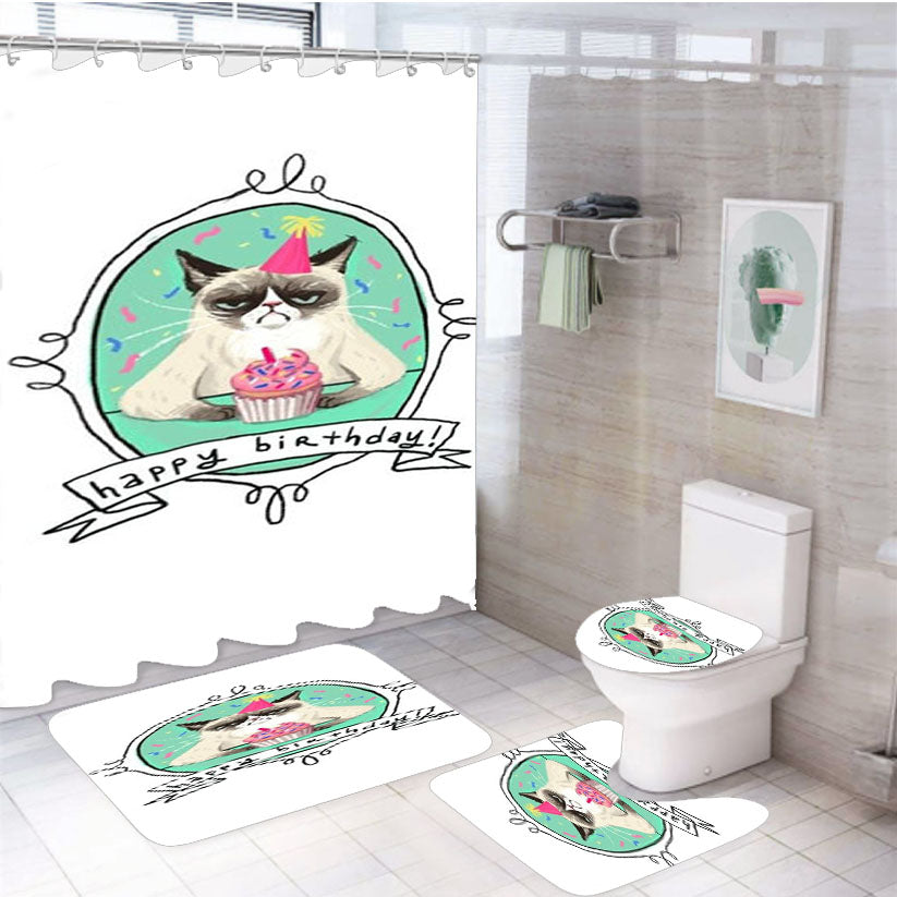 Grumpy Cat Happy Birthday 4Pcs Bathroom Set Shower Curtain