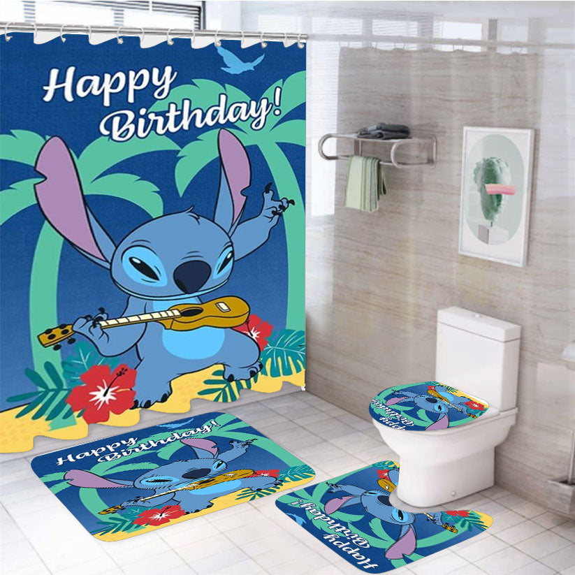 Happy Birthday Stitch 4Pcs Bathroom Set Shower Curtain