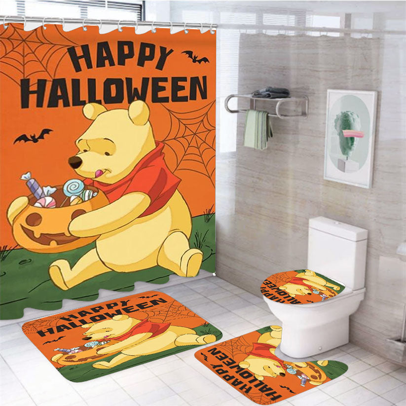 Happy Halloween Winnie The Pooh 4Pcs Bathroom Set Shower Curtain