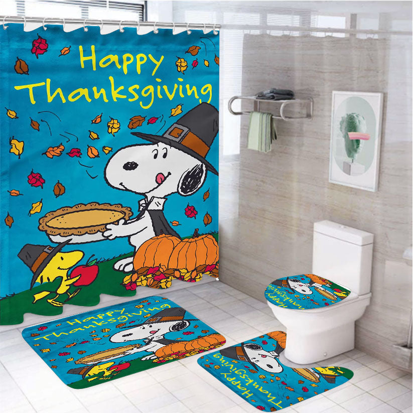 Happy Thanksgiving Snoopy 4Pcs Bathroom Set Shower Curtain