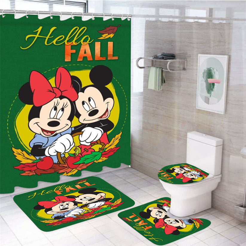 Hello Fall Mickey Minnie 4Pcs Bathroom Set Shower Curtain