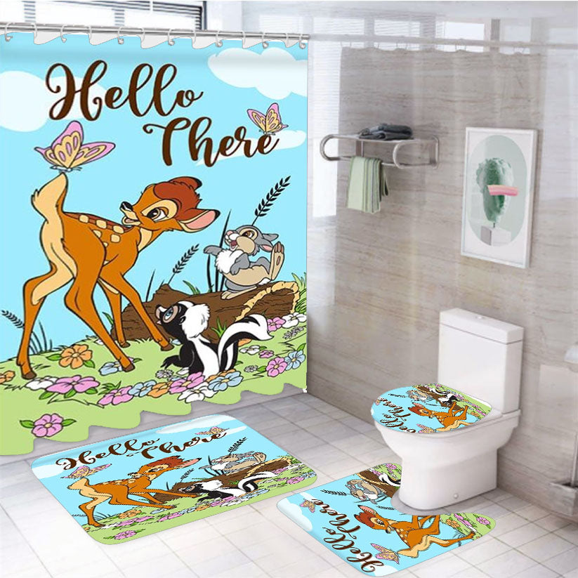 Hello There Spring Bambi 4Pcs Bathroom Set Shower Curtain