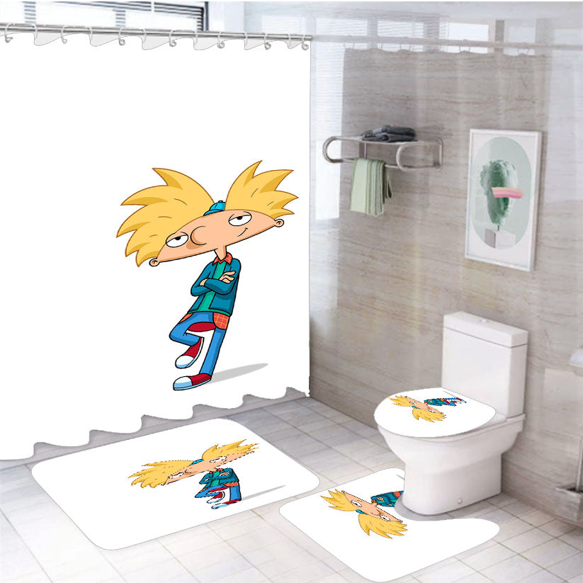 Hey Arnold Characters Design 4Pcs Bathroom Set Shower Curtain