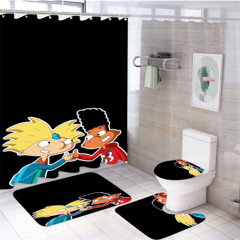 Hey Arnold Wallpaper 4Pcs Bathroom Set Shower Curtain