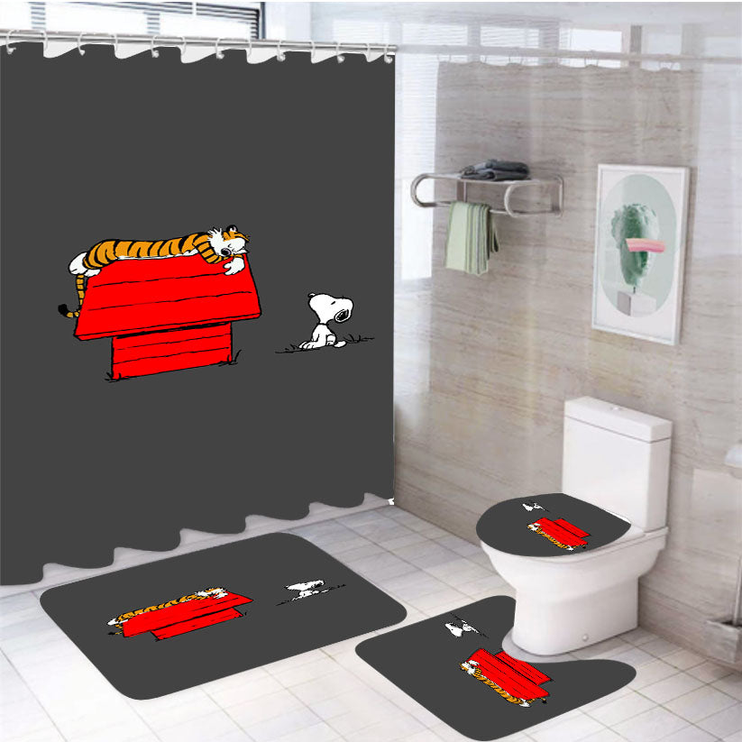 Hobbes Is A Top Snoopy House 4Pcs Bathroom Set Shower Curtain