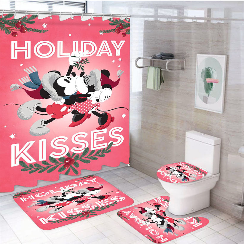Holiday Kisses Mickey & Minnie 4Pcs Bathroom Set Shower Curtain