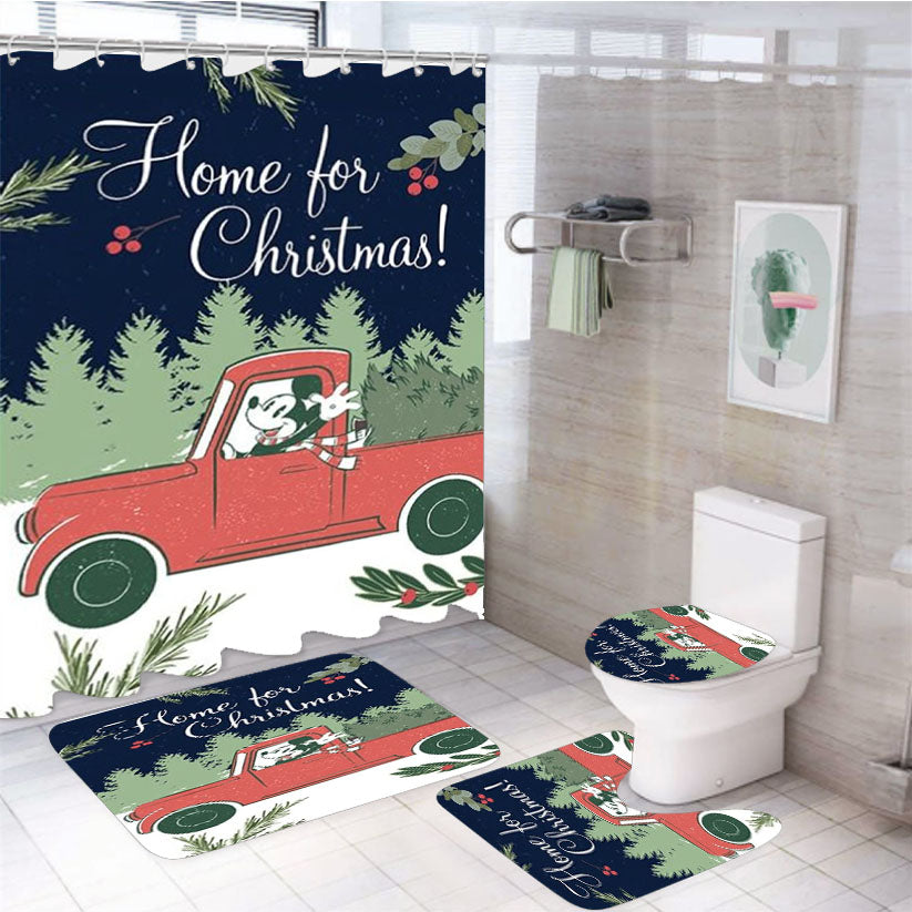 Home For Christmas Mickey 4Pcs Bathroom Set Shower Curtain
