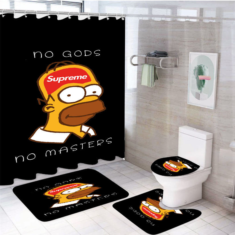 Homer Simpson Supreme No Gods No Masters Black 4Pcs Bathroom Set Shower Curtain