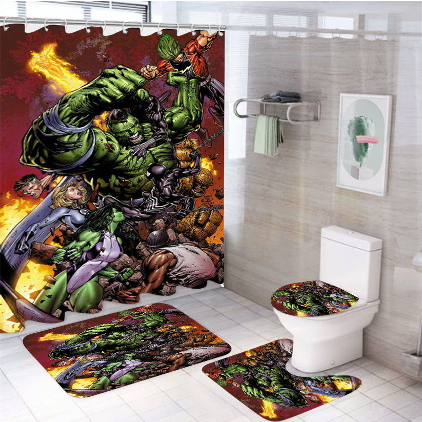 Hulk Marvels Fighting 4Pcs Bathroom Set Shower Curtain