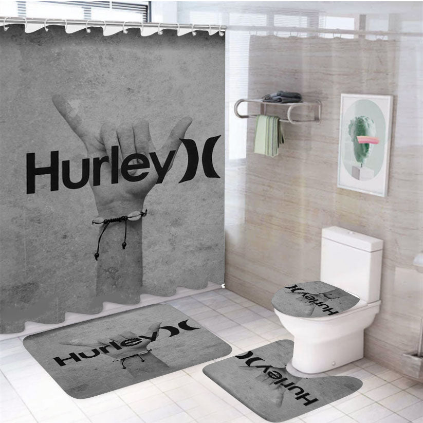 Hurley Hand 4Pcs Bathroom Set Shower Curtain