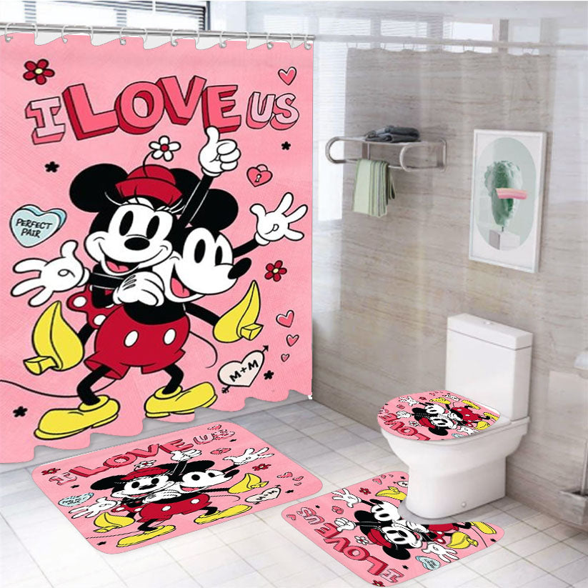I Love Us Mickey And Minnie 4Pcs Bathroom Set Shower Curtain
