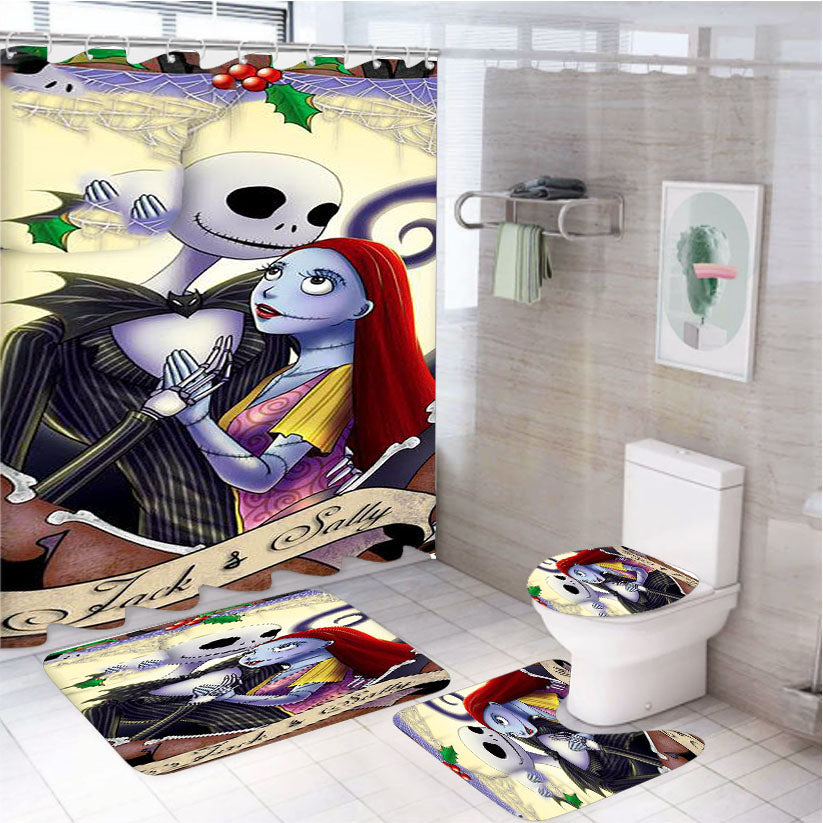 Jack And Sally Nightmare 4Pcs Bathroom Set Shower Curtain
