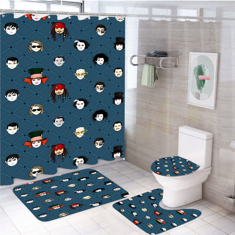 Johnny Depp All Movie Characters Pattern 4Pcs Bathroom Set Shower Curtain
