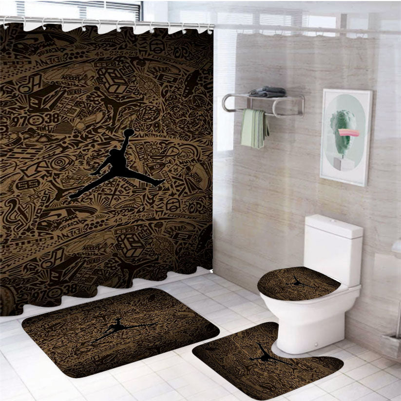 Jordan Pattern 4Pcs Bathroom Non-Slip Rugs Shower Curtain Fabric Waterproof