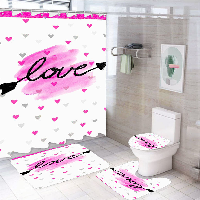 Kitty Pink Valentine Pattern Love 4Pcs Bathroom Set Shower Curtain