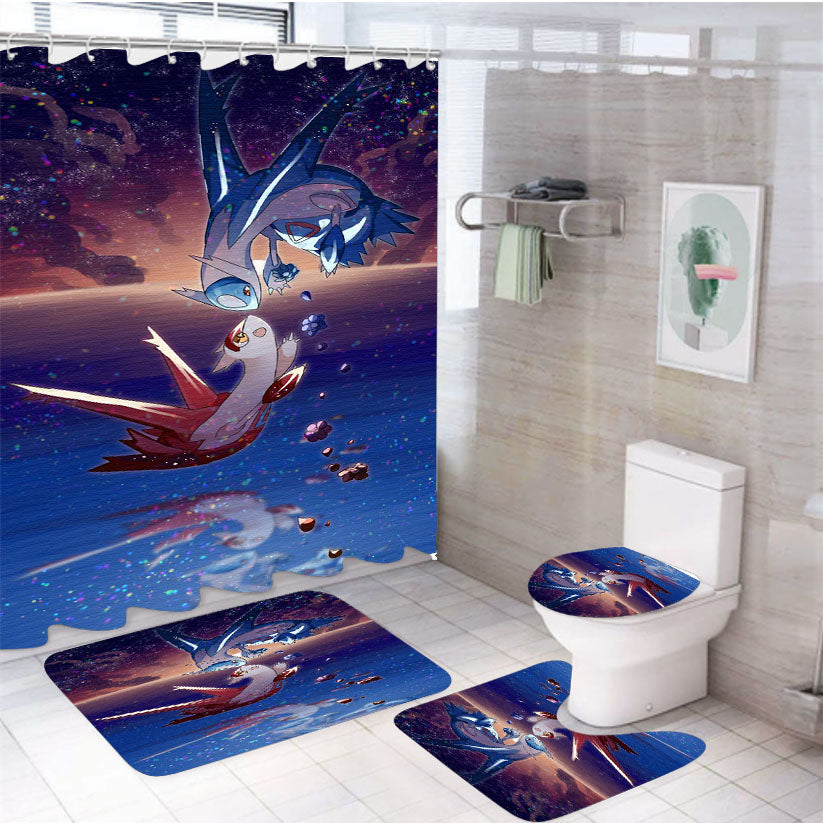 Latios And Latias Type Legendary Pokemon 4Pcs Bathroom Set Shower Curtain