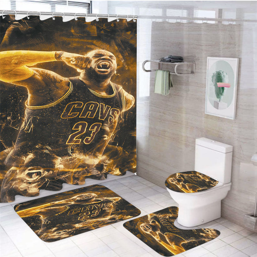 Lebron James Cleveland Cavs 4Pcs Bathroom Set Shower Curtain