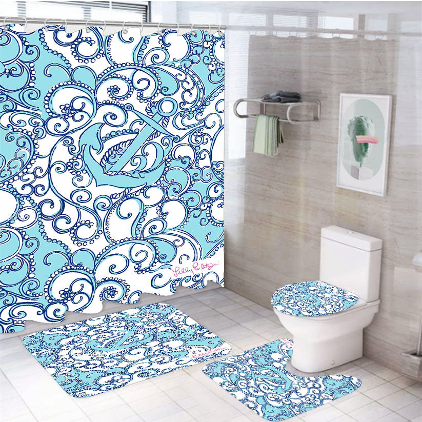 Lilly Pulitzer Summer Shape Up Or Ship 4Pcs Bathroom Set Shower Curtain