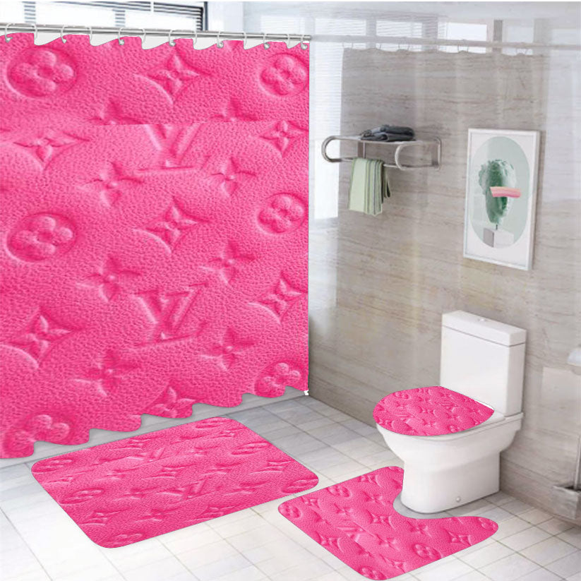 Louis Vuitton Handbags 4Pcs Bathroom Non-Slip Rugs Shower Curtain Fabric Waterproof