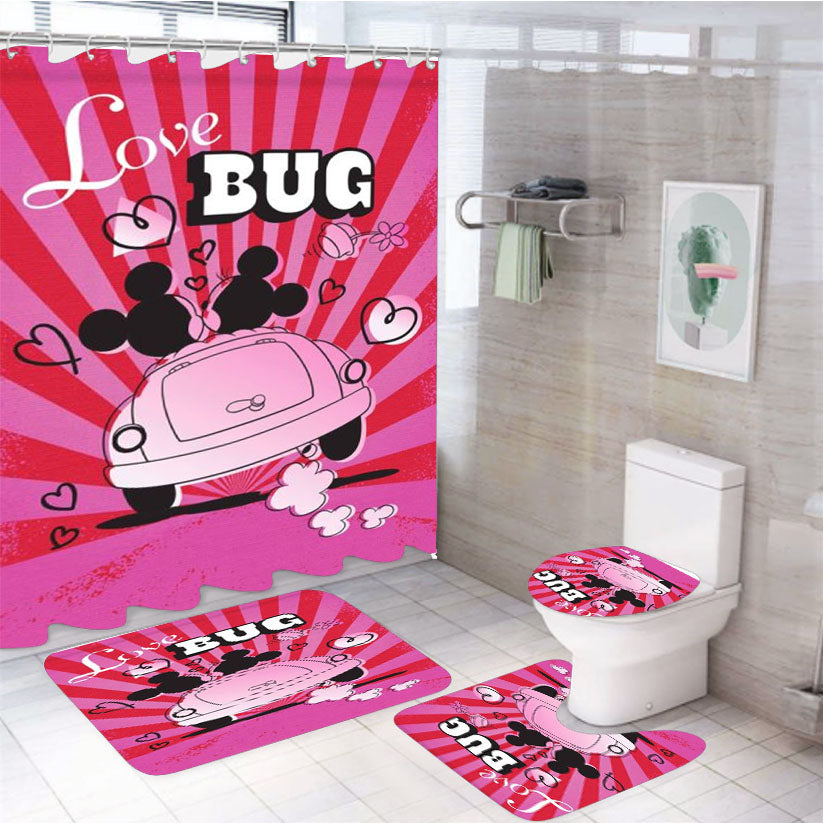 Love Bug Mickey & Minnie 4Pcs Bathroom Set Shower Curtain