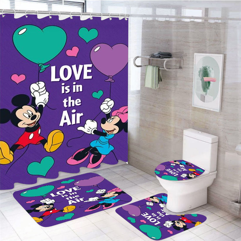 Love Is In The Air Mickey & Minnie 4Pcs Bathroom Set Shower Curtain
