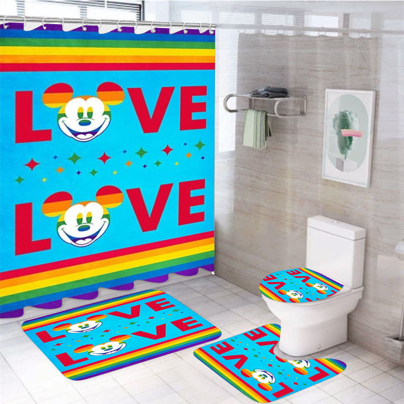 Love Is Love Pride Mickey 4Pcs Bathroom Set Shower Curtain