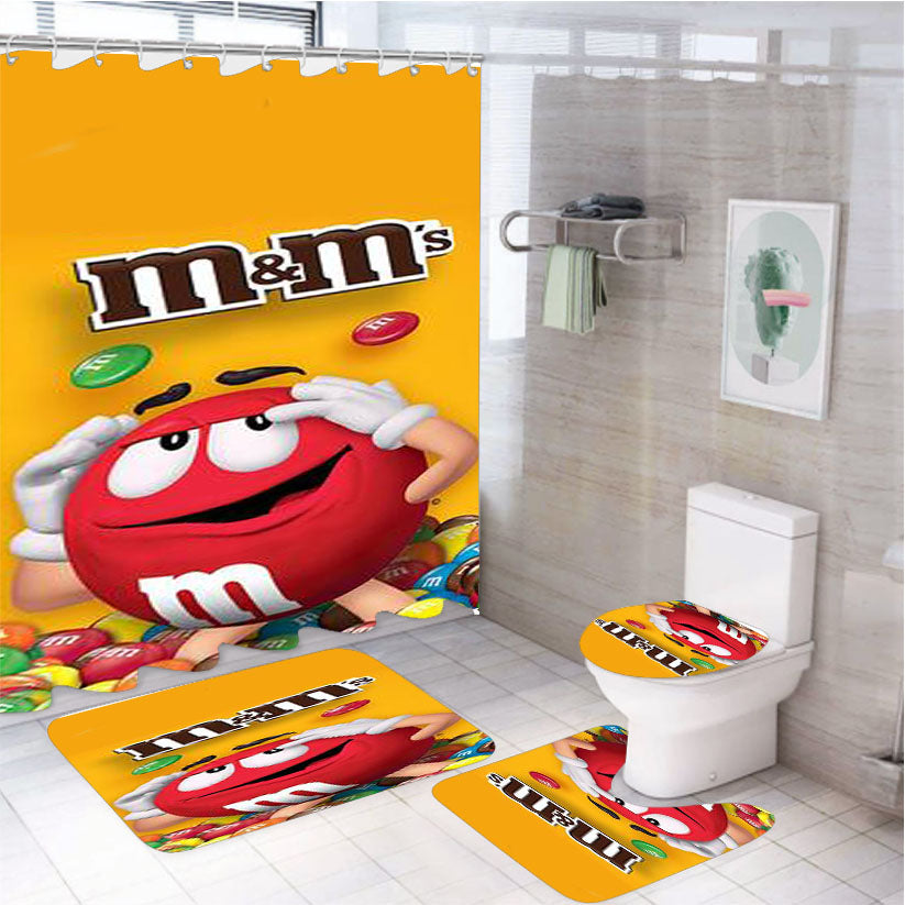 M&M'S Chocolate Mascot 4Pcs Bathroom Set Shower Curtain