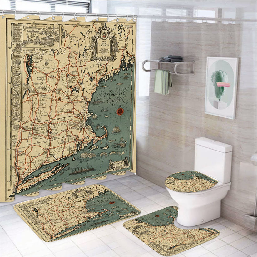 Map Of New England From 1928 4Pcs Bathroom Set Shower Curtain